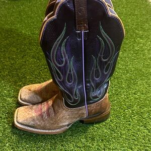 Women’s Ariat Brown Purple Black Western Boots with Green Embroidery